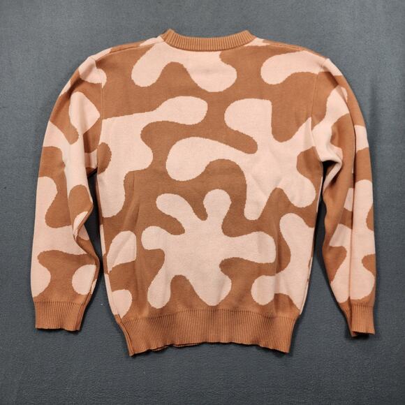 Pacsun Womens Sweater Small Pink Brown Camo Abstract Crewneck Stretch Preppy - Picture 2 of 15